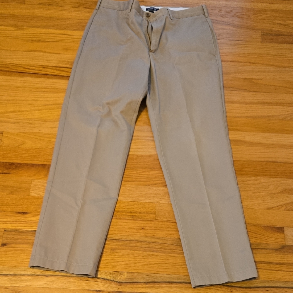Lands' End Tan Chinos Flat Front Cotton Blend